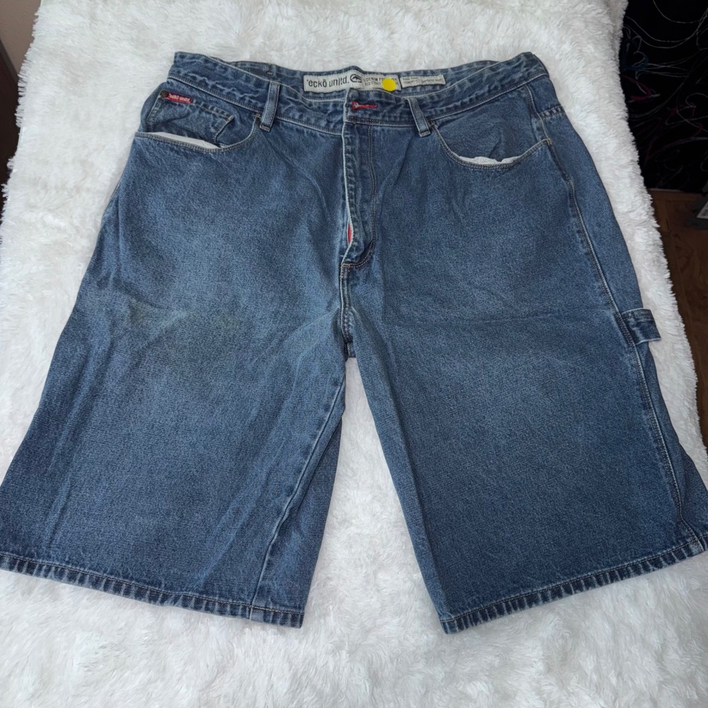 Ecko Unltd Denim Foundry Carpenter Shorts Mens Size 38 Blue‎ VTG 90s y2k
